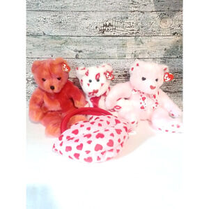 Valentines Plush Bear LOT 4 Smooch Kisses Hearts Rouge Beanie Buddies 14in